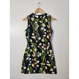 Victoria Beckham Target Floral Shift Dress XS Black English Satin Mini‎ Mod EUC